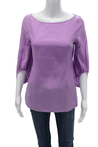 Drew Womens Basic Purple Blouse 3/4 Sleeve Round Neck Polyester Blend Size XS