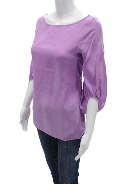 Drew Womens Basic Purple Blouse 3/4 Sleeve Round Neck Polyester Blend Size XS