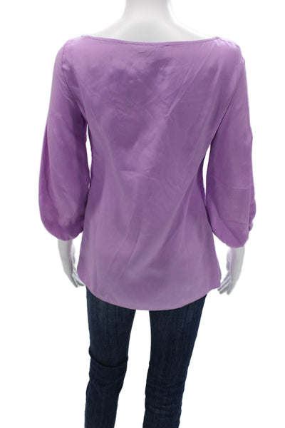 Drew Womens Basic Purple Blouse 3/4 Sleeve Round Neck Polyester Blend Size XS