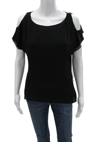 Alice + Olivia Womens Blouse Black Round Neck Short Sleeve Polyester Size XS