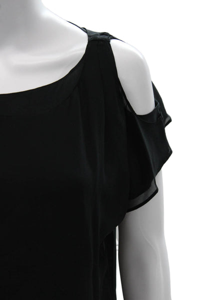 Alice + Olivia Womens Blouse Black Round Neck Short Sleeve Polyester Size XS