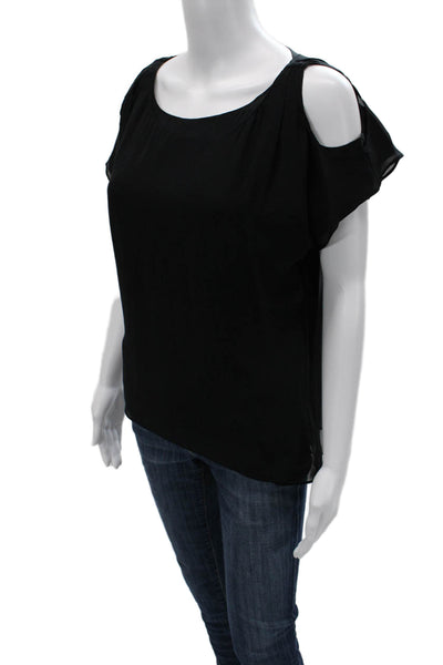 Alice + Olivia Womens Blouse Black Round Neck Short Sleeve Polyester Size XS