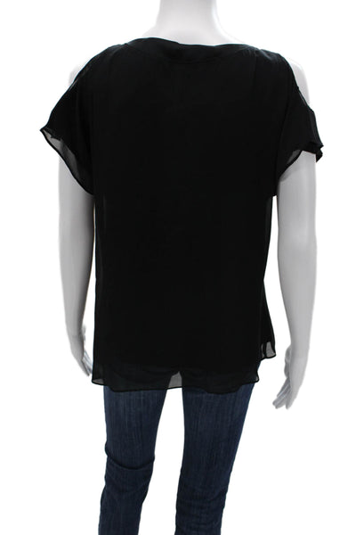 Alice + Olivia Womens Blouse Black Round Neck Short Sleeve Polyester Size XS