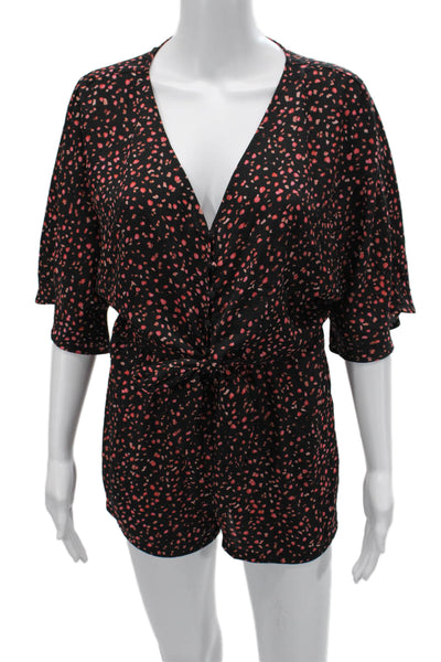 BB Dakota Women Spotted V-Neck Short Sleeve Jumpsuit Black Size XS