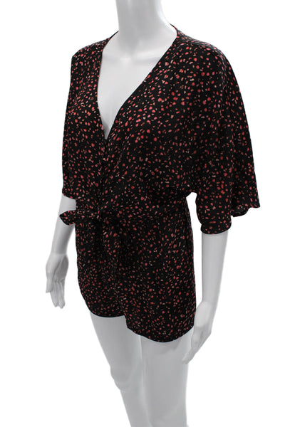 BB Dakota Women Spotted V-Neck Short Sleeve Jumpsuit Black Size XS