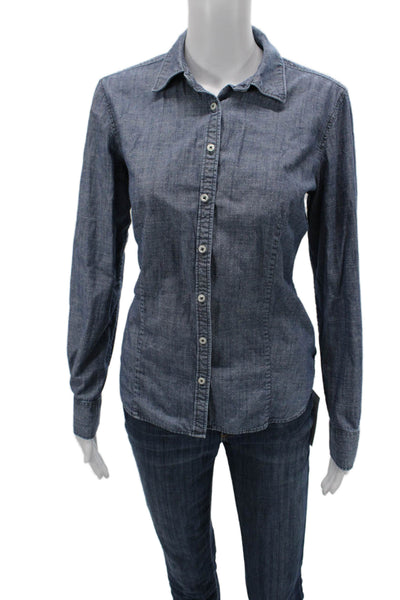 346 Brooks Brothers Women Collared Dark Blue Wool Long Sleeve Button-Up Size 6