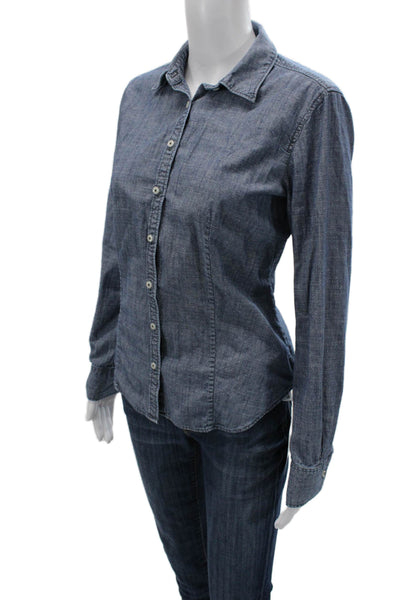 346 Brooks Brothers Women Collared Dark Blue Wool Long Sleeve Button-Up Size 6