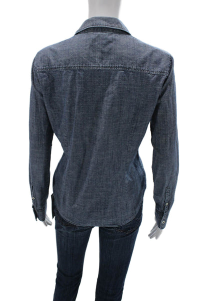 346 Brooks Brothers Women Collared Dark Blue Wool Long Sleeve Button-Up Size 6