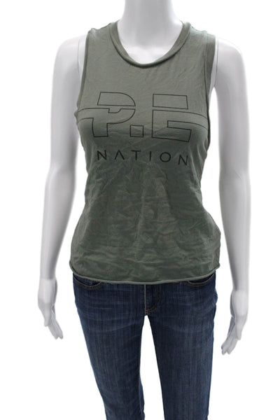 PE Nation Womens Cotton Crew Neck Sleeveless Active Tank Top Green Size S