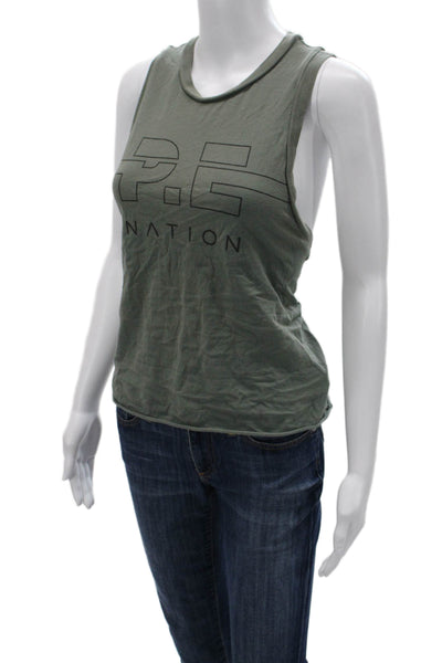 PE Nation Womens Cotton Crew Neck Sleeveless Active Tank Top Green Size S