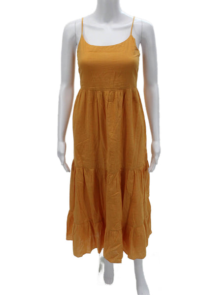 Celina Moon Women Maxi Sundress Orange Cotton Square Neck Sleeveless Size S