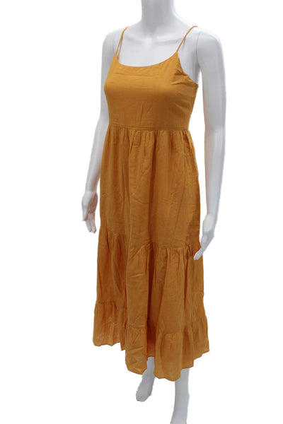 Celina Moon Women Maxi Sundress Orange Cotton Square Neck Sleeveless Size S