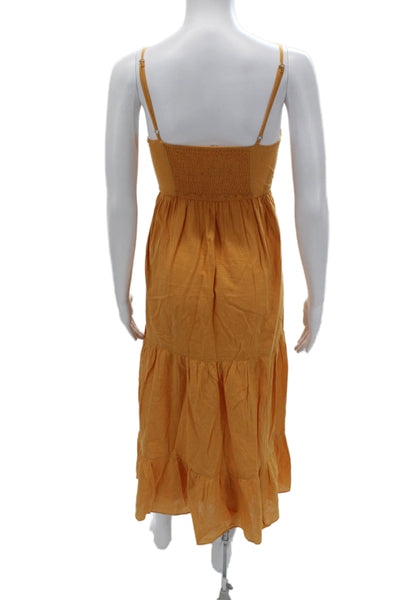 Celina Moon Women Maxi Sundress Orange Cotton Square Neck Sleeveless Size S