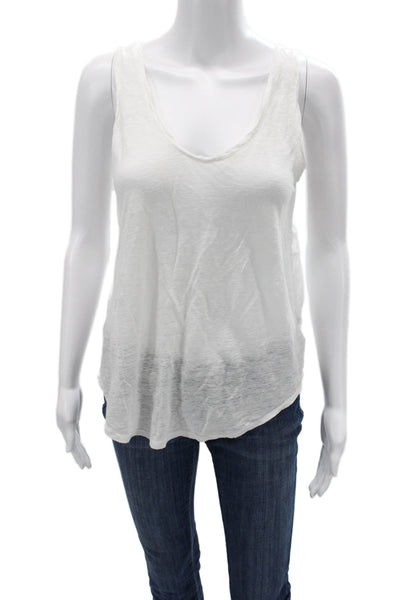 Splendid Women White Linen V-Neck Basic Tank Sleeveless Size S