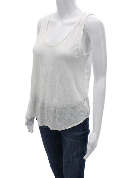 Splendid Women White Linen V-Neck Basic Tank Sleeveless Size S