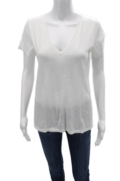 J Crew Women Basic V-Neck Short Sleeve T-Shirt White 100% Supima Cotton Size S