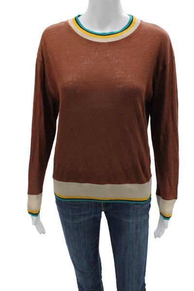 Bellerose Unisex Brown 100% Linen Pullover Sweater Crew Neck Long Sleeve Size 1