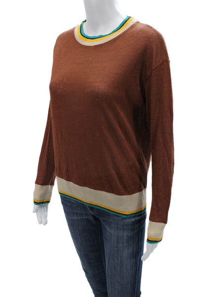 Bellerose Unisex Brown 100% Linen Pullover Sweater Crew Neck Long Sleeve Size 1