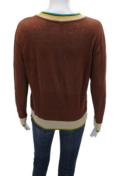 Bellerose Unisex Brown 100% Linen Pullover Sweater Crew Neck Long Sleeve Size 1
