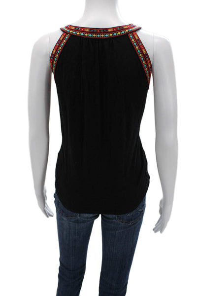 Letarte Women Black Bohemian Cotton Drawstring Tank Sleeveless Size S