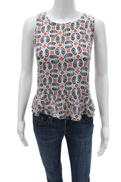 Madewell Women Sleeveless Paisley Tank White Round Neck Size S