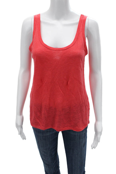 J Crew Women Basic Linen Tank Red Round Neck Size S