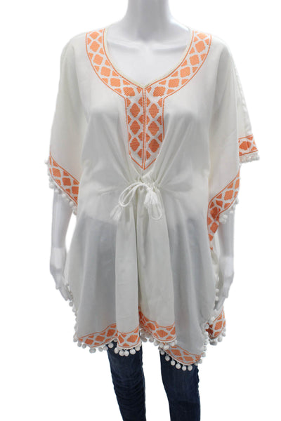 Mott 50 Women Kimono Sleeveless V-Neck Geometric White Polyester Size S