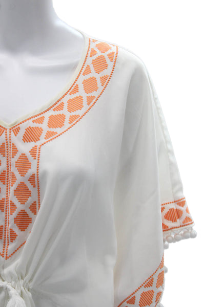 Mott 50 Women Kimono Sleeveless V-Neck Geometric White Polyester Size S