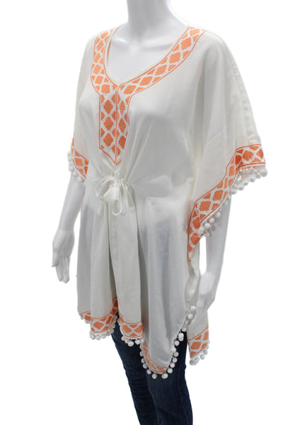Mott 50 Women Kimono Sleeveless V-Neck Geometric White Polyester Size S