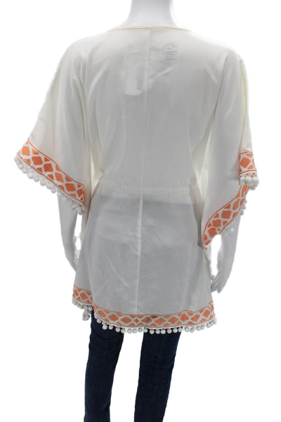 Mott 50 Women Kimono Sleeveless V-Neck Geometric White Polyester Size S