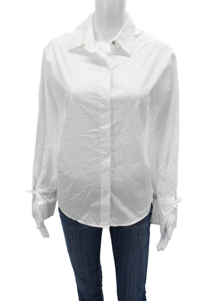 Minan Wong Women Basic White Cotton Collared Long Sleeve Button-Up Size S