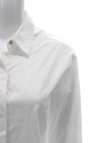 Minan Wong Women Basic White Cotton Collared Long Sleeve Button-Up Size S