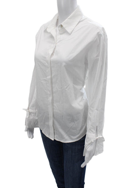 Minan Wong Women Basic White Cotton Collared Long Sleeve Button-Up Size S