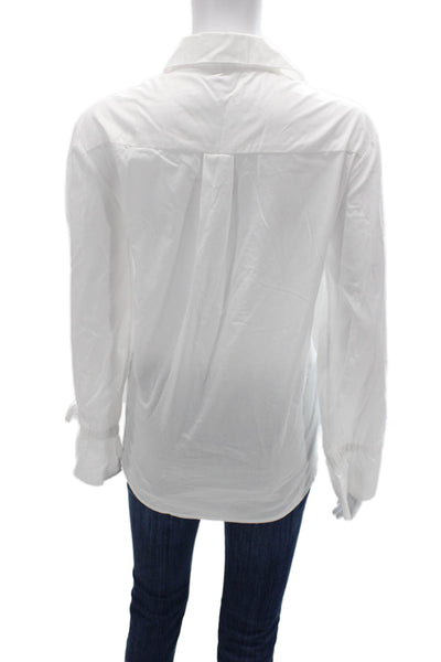 Minan Wong Women Basic White Cotton Collared Long Sleeve Button-Up Size S