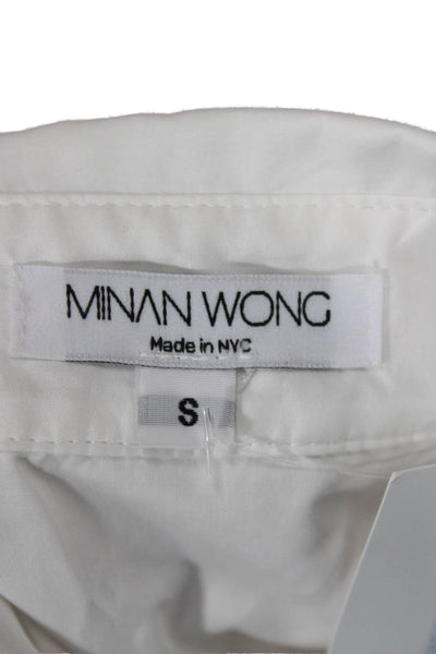 Minan Wong Women Basic White Cotton Collared Long Sleeve Button-Up Size S