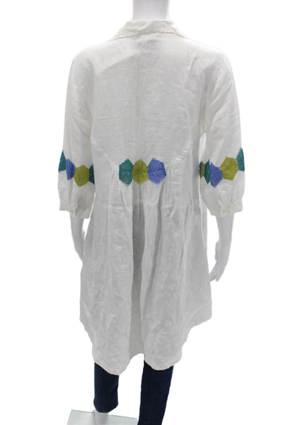 Haris Cotton Women Tunic White Linen Collared 3/4 Sleeve Size XS