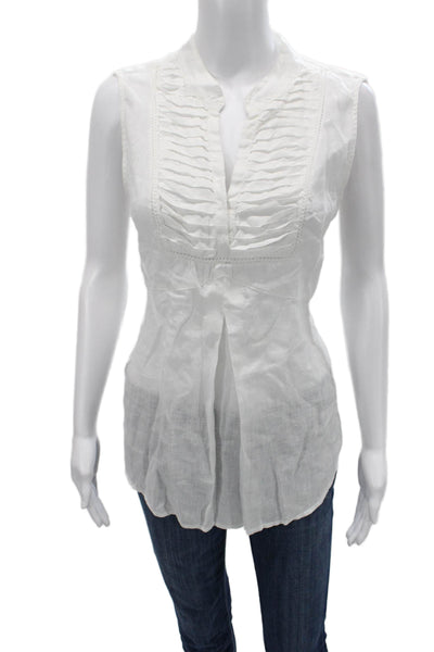 0039 Italy Womens Bohemian Tunic Blouse White Cotton Sleeveless Size S