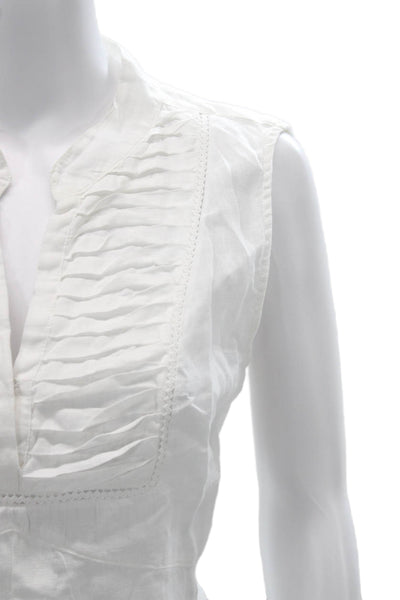 0039 Italy Womens Bohemian Tunic Blouse White Cotton Sleeveless Size S