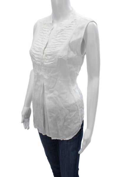 0039 Italy Womens Bohemian Tunic Blouse White Cotton Sleeveless Size S