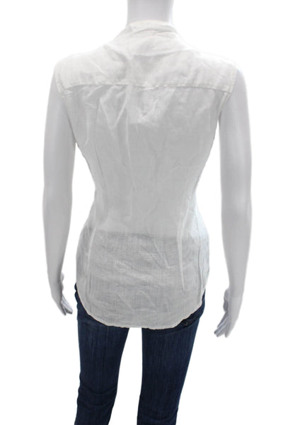 0039 Italy Womens Bohemian Tunic Blouse White Cotton Sleeveless Size S