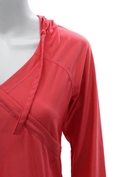 Athleta Women Tunic Hoodie V-Neck Long Sleeve Drawstring Red Size M