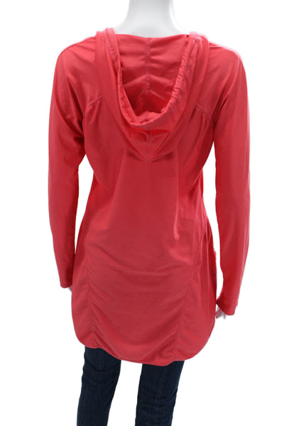 Athleta Women Tunic Hoodie V-Neck Long Sleeve Drawstring Red Size M