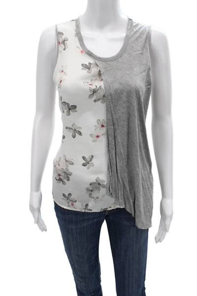 Philosophy By Republic Women Floral Tank Gray Button Round Neck Size M