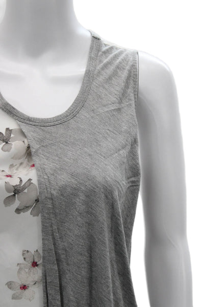 Philosophy By Republic Women Floral Tank Gray Button Round Neck Size M