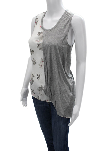 Philosophy By Republic Women Floral Tank Gray Button Round Neck Size M