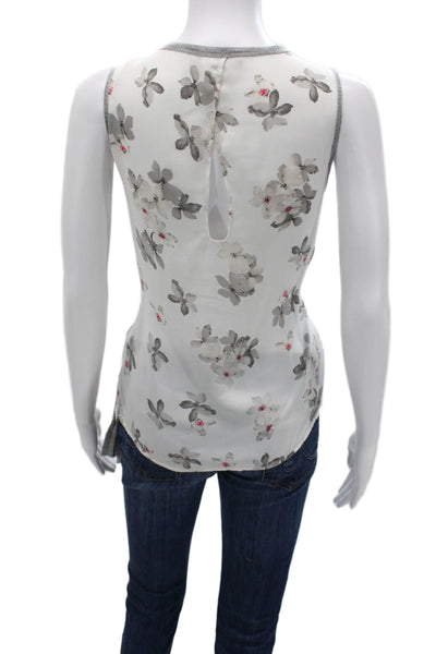 Philosophy By Republic Women Floral Tank Gray Button Round Neck Size M
