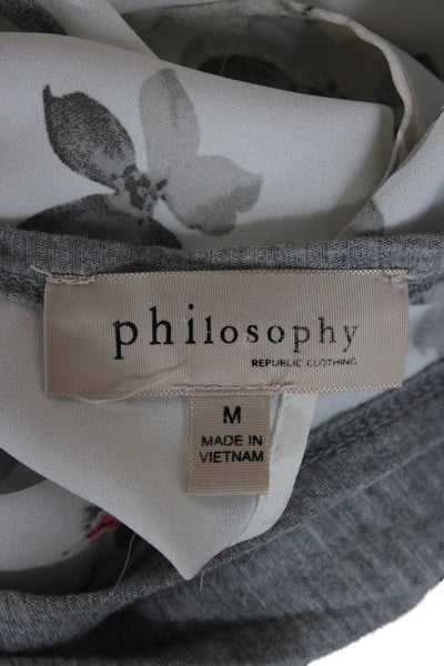 Philosophy By Republic Women Floral Tank Gray Button Round Neck Size M