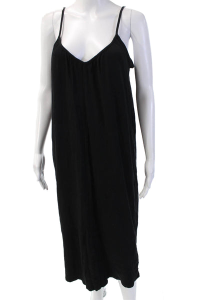 Zara Women 90s Slip Dress Black V Neck Sleeveless Cotton Elastane Maxi Size S