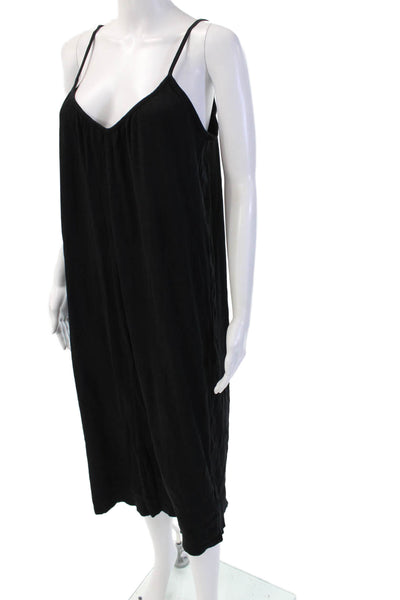 Zara Women 90s Slip Dress Black V Neck Sleeveless Cotton Elastane Maxi Size S
