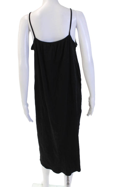 Zara Women 90s Slip Dress Black V Neck Sleeveless Cotton Elastane Maxi Size S